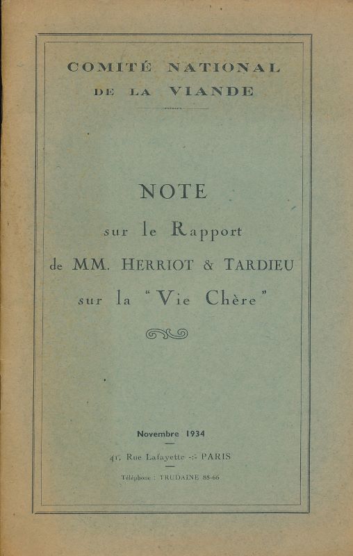 Note sur le rapport de MM. Herriot et Tardieu sur la "vie chère"