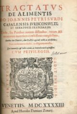 Tractatus de alimentis do. Ioannis Petri Surdi Casalensis iurisconsulti et senatoris praeclariss. Titulis, seu patribus nourm distinctus, totam alimentorum materiam exactissime compectens