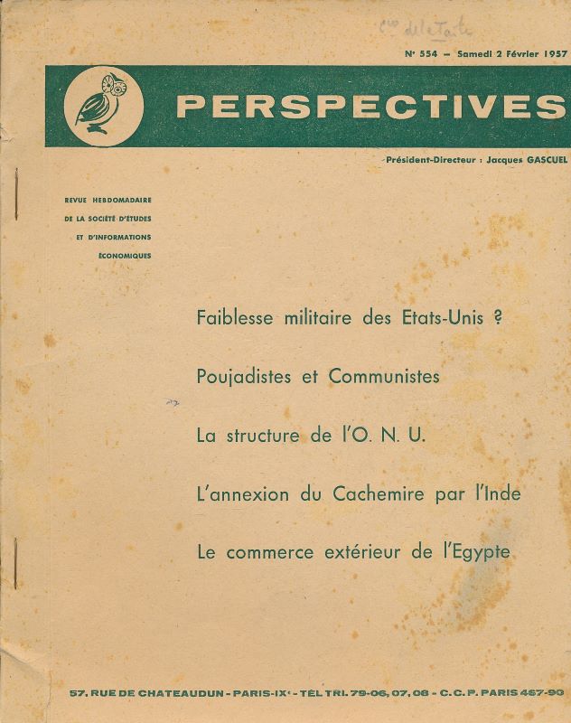 Pespectives. 554. Revue hebdomadaire de la société d'Etudes et d'Informations Economiques