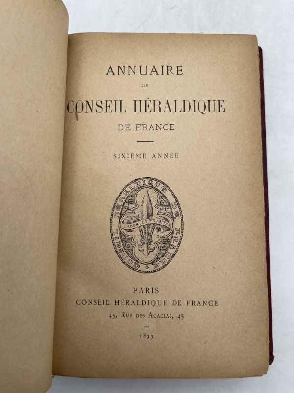 Annuaire du conseil héraldique 1893. In-12 relié demi-basane cerise à bandes