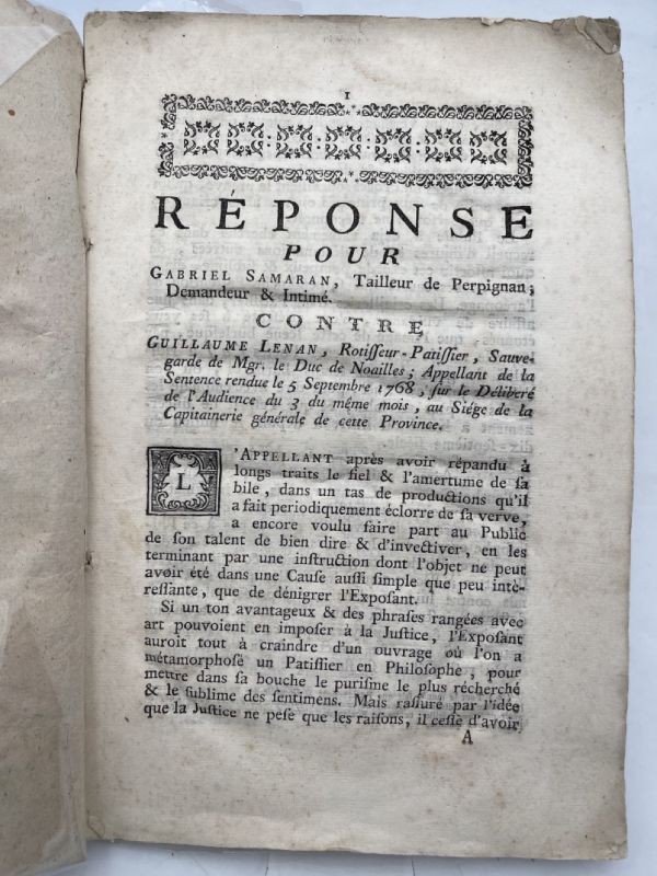 Réponse pour Gabriel Samaran, tailleur de pierre de Perpignan demandeur et Intimé