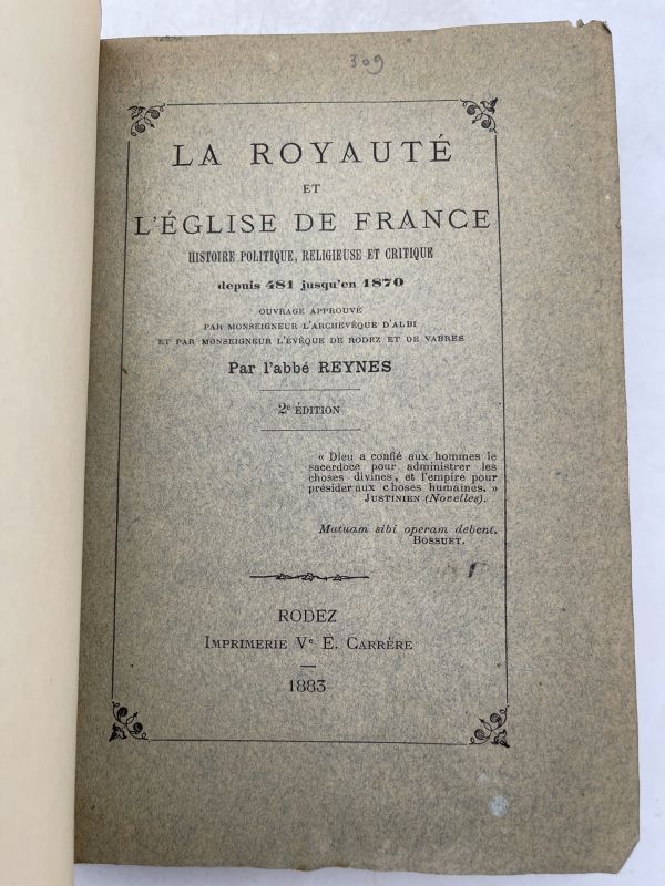 La royauté et l'église en France. Histoire politique, religieuse et critique depuis 481 jusqu'en 1870